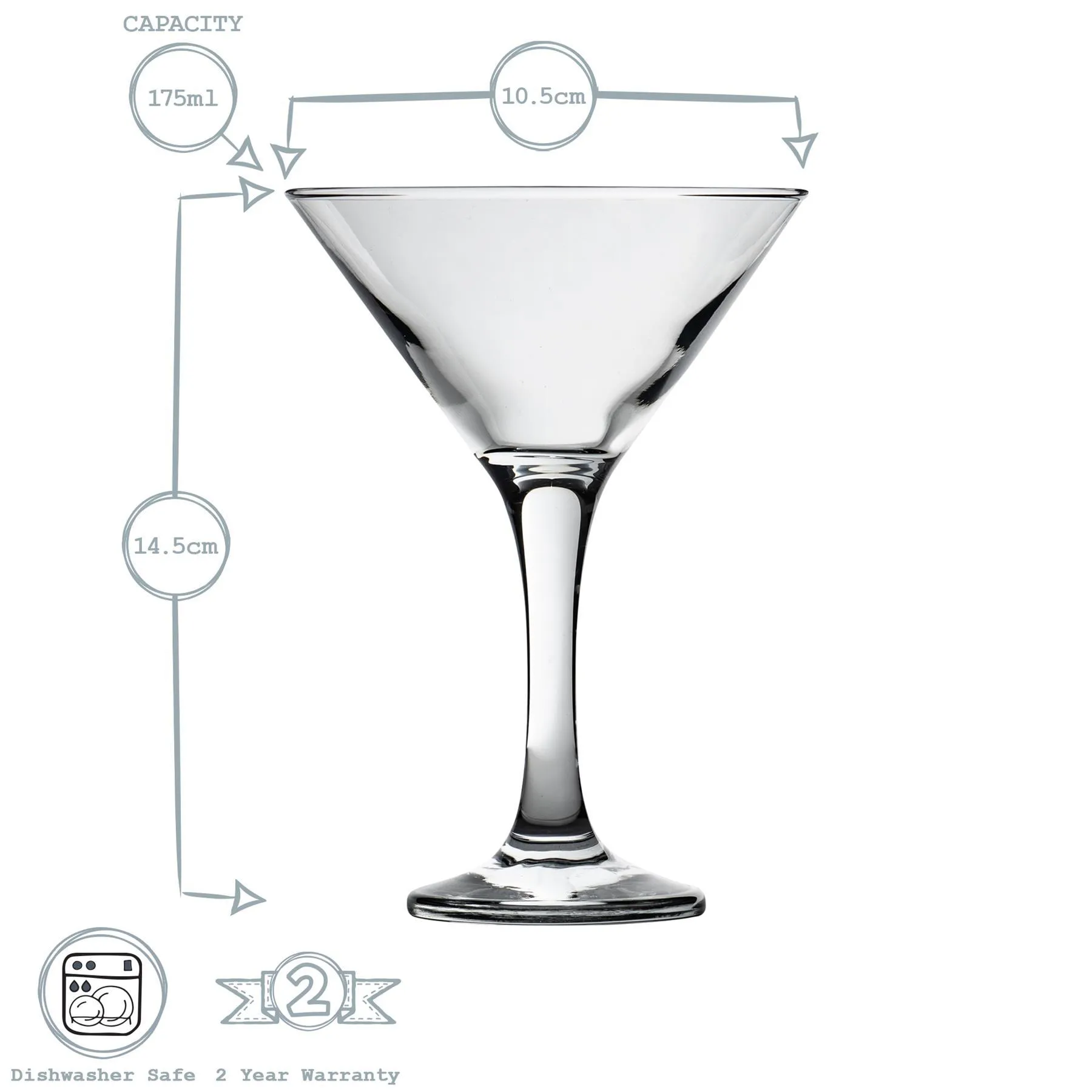 175ml Martini Glasses - Pack of Six - By Rink Drink