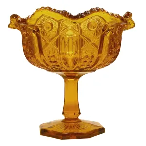 1930s Quintec Amber Glass Pedestal Compote Bowl 6-3/8 in. by Smith Glass