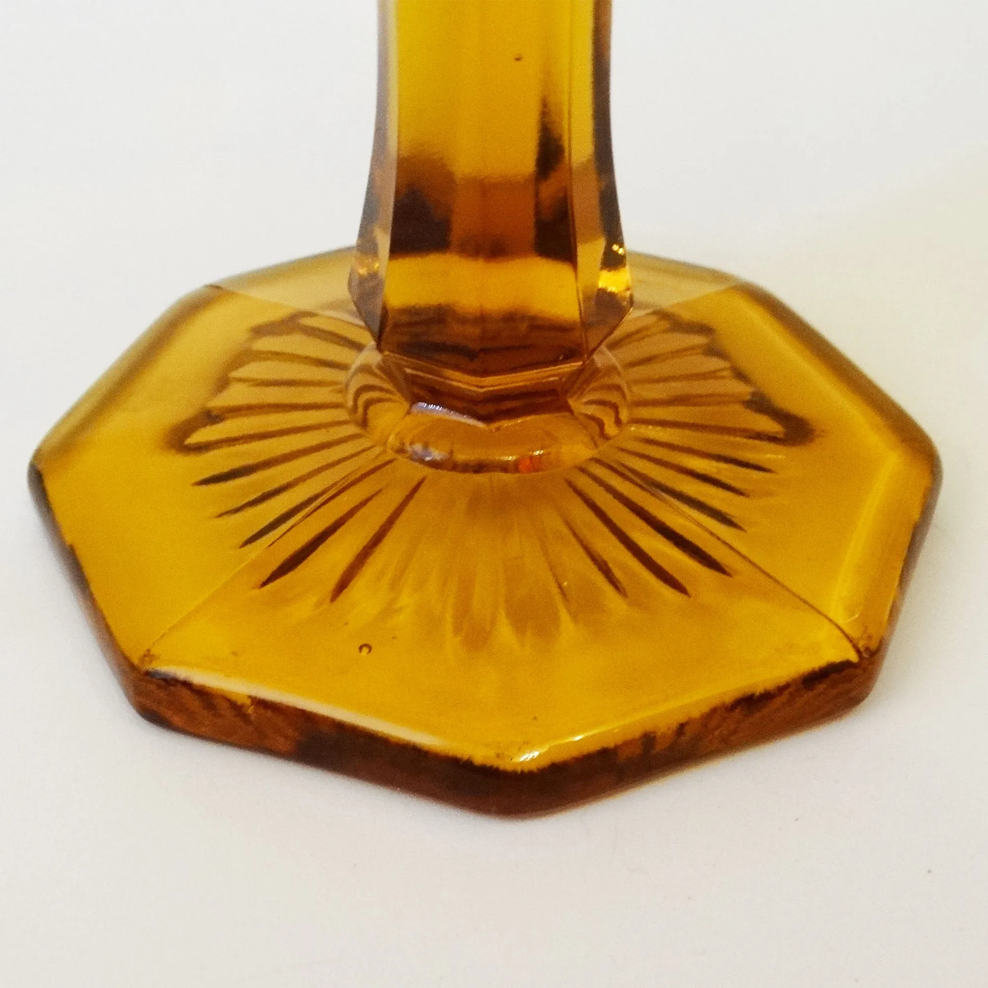 1930s Quintec Amber Glass Pedestal Compote Bowl 6-3/8 in. by Smith Glass