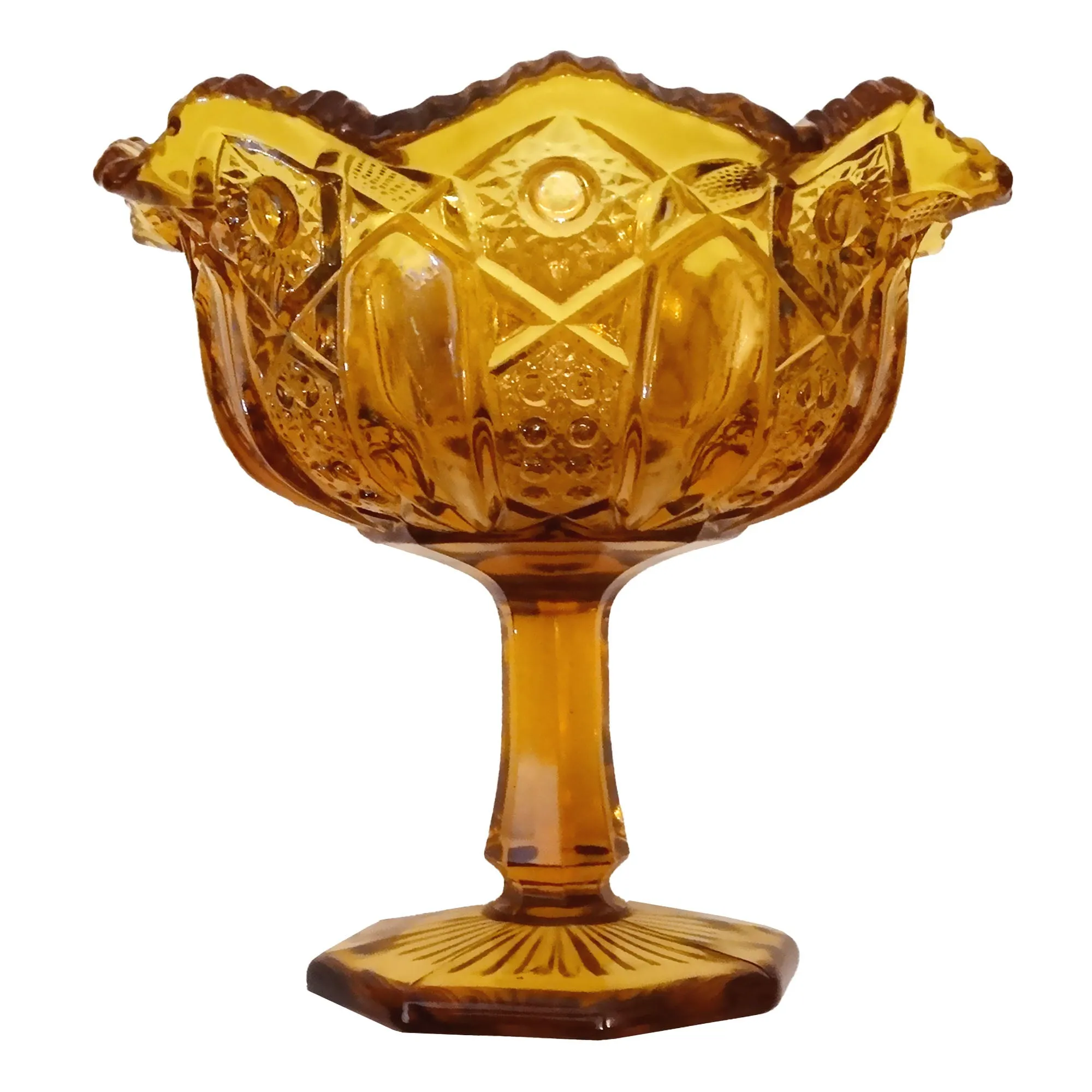 1930s Quintec Amber Glass Pedestal Compote Bowl 6-3/8 in. by Smith Glass