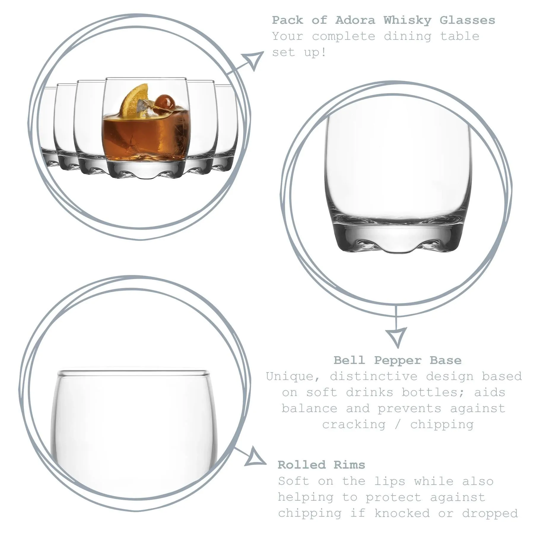 290ml Adora Whisky Glasses - Pack of Six - By LAV