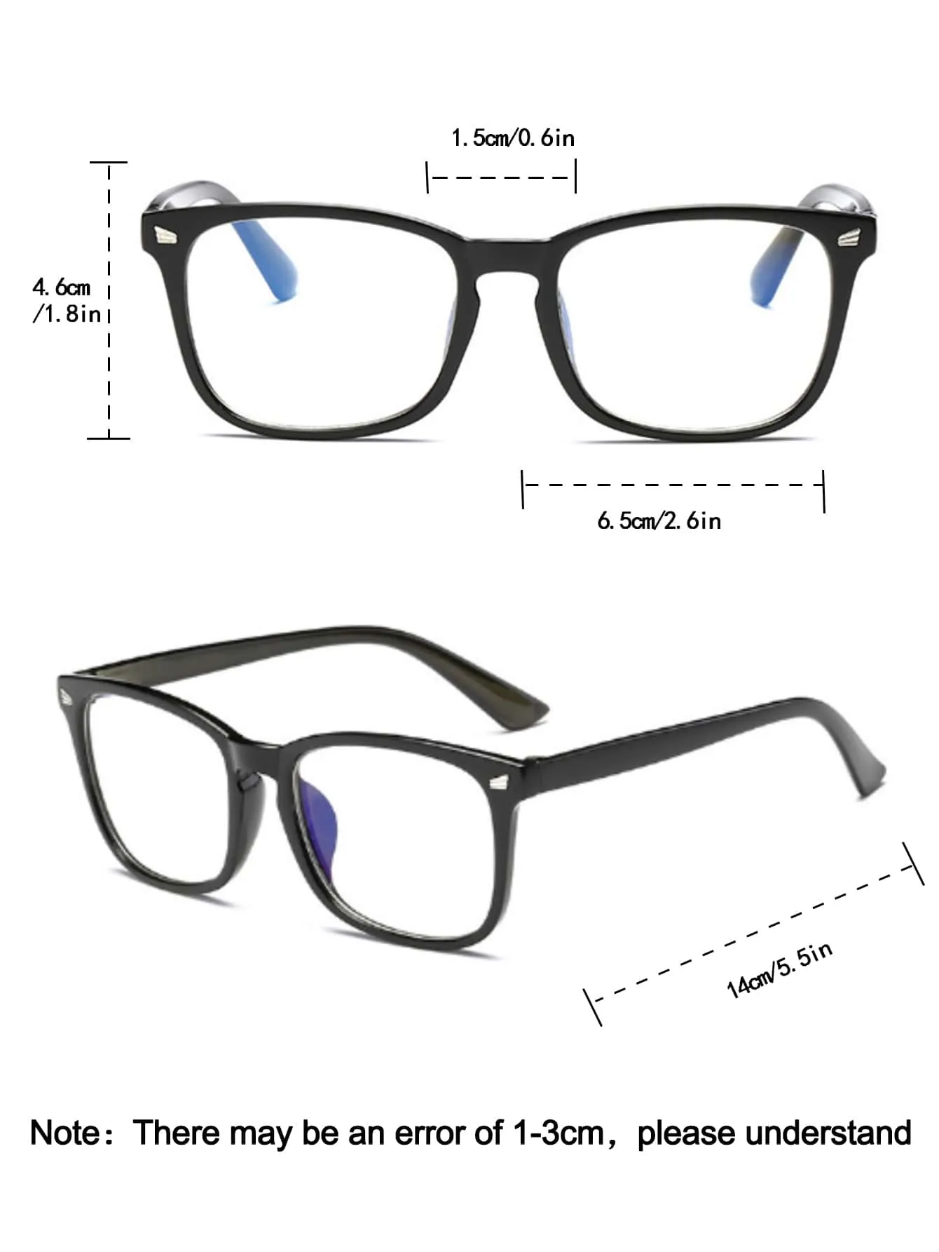 2Pcs Women's Square Minimalist Black Transparent Blue Light Blocking Glasses, For School/Office Blue Light Frames Clear Glasses Accessories