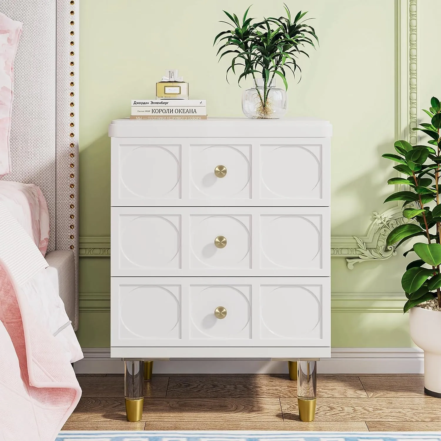 3-Drawer Nightstand Bedside Table with Acrylic Metal Legs