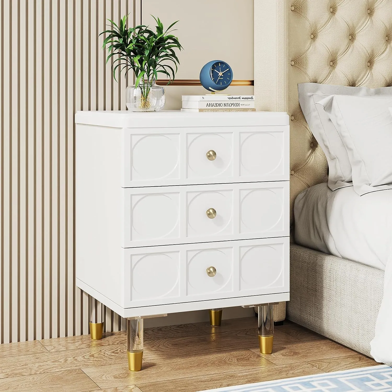 3-Drawer Nightstand Bedside Table with Acrylic Metal Legs