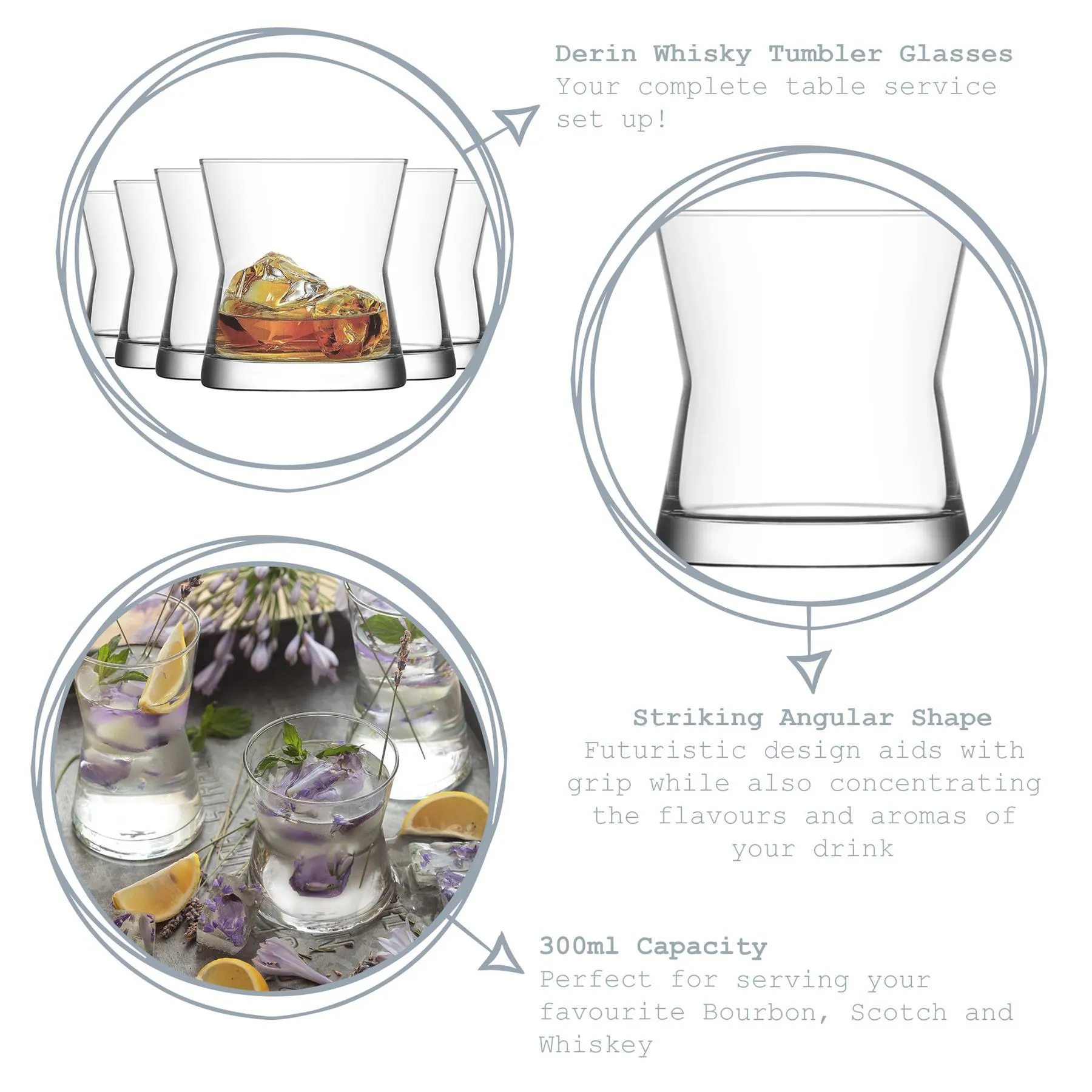 300ml Derin Whisky Glasses - Pack of Six - By LAV