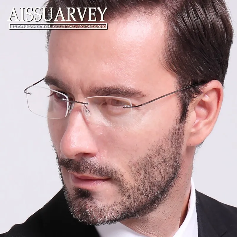 Aissuarvey Men's Rectangular Rimless Titanium Alloy Frame Eyeglasses As858