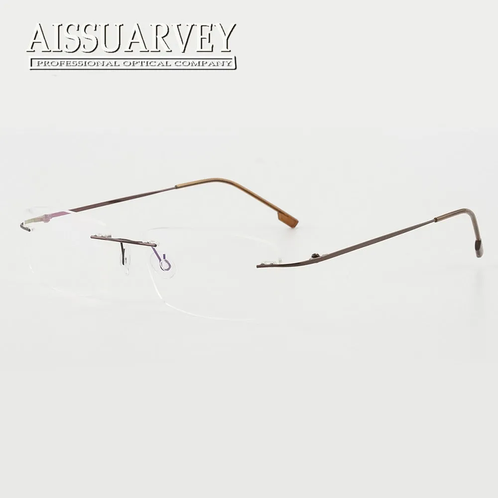 Aissuarvey Men's Rectangular Rimless Titanium Alloy Frame Eyeglasses As858