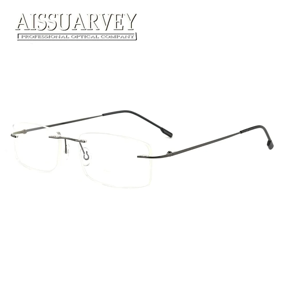 Aissuarvey Men's Rectangular Rimless Titanium Alloy Frame Eyeglasses As858