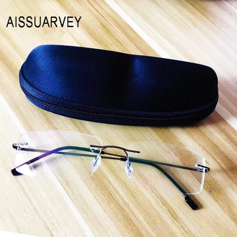 Aissuarvey Men's Rectangular Rimless Titanium Alloy Frame Eyeglasses As858