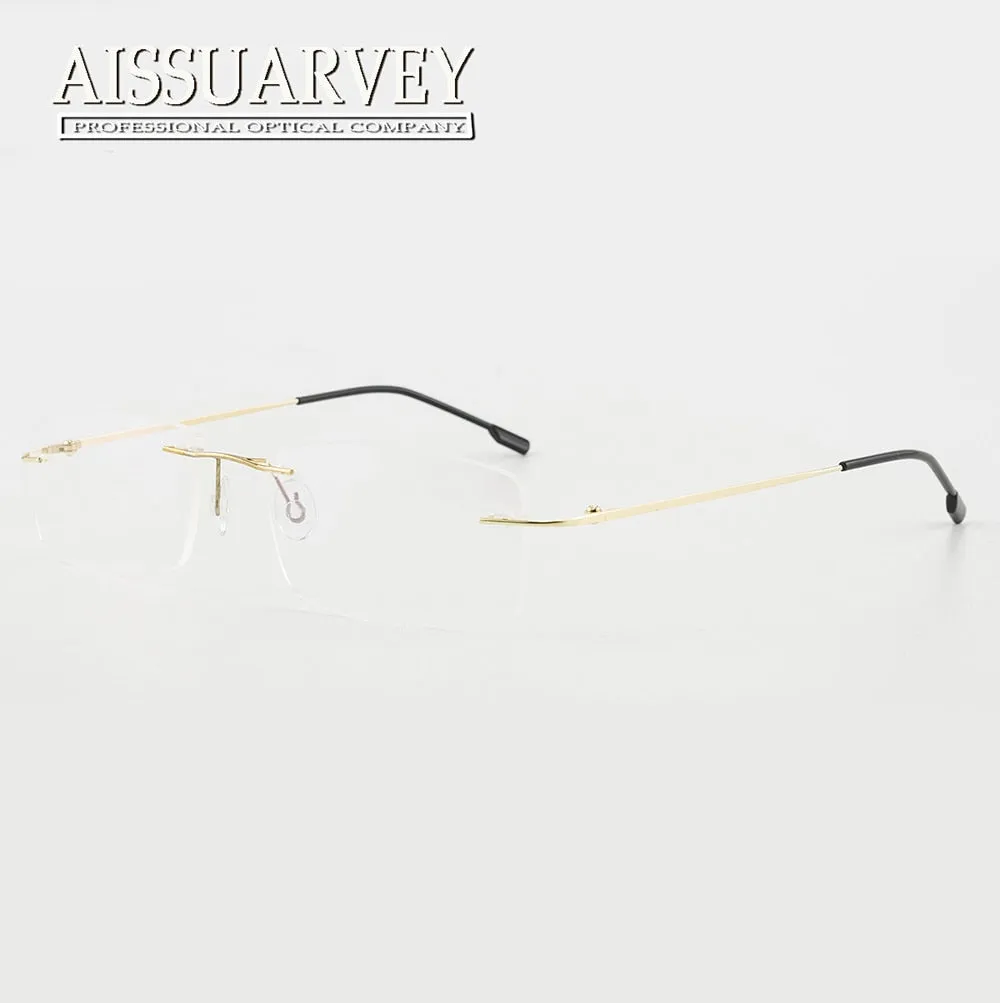 Aissuarvey Men's Rectangular Rimless Titanium Alloy Frame Eyeglasses As858