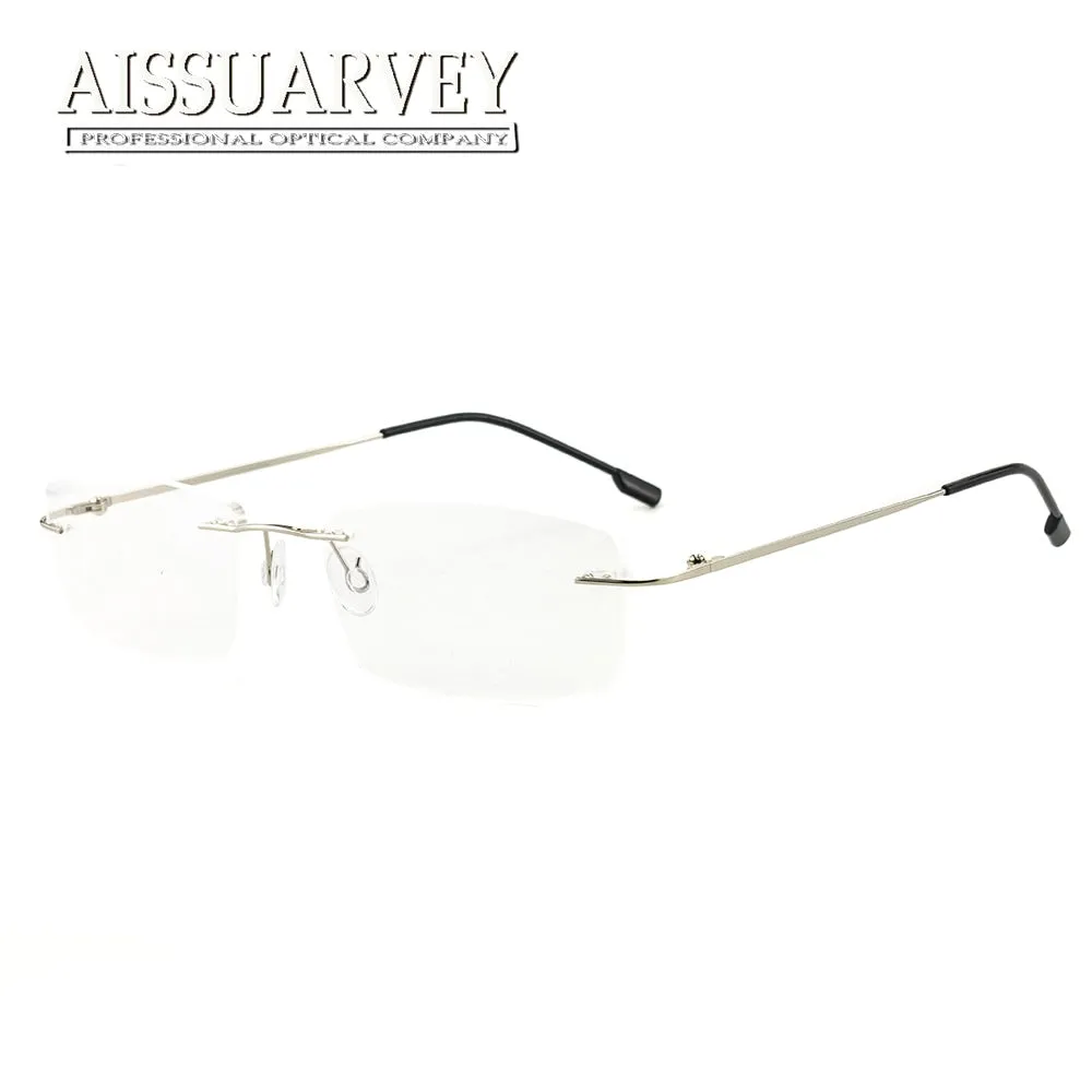 Aissuarvey Men's Rectangular Rimless Titanium Alloy Frame Eyeglasses As858