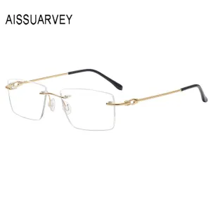 Aissuarvey Rimless Rectangular Lens Titanium Frame Men's Eyeglasses