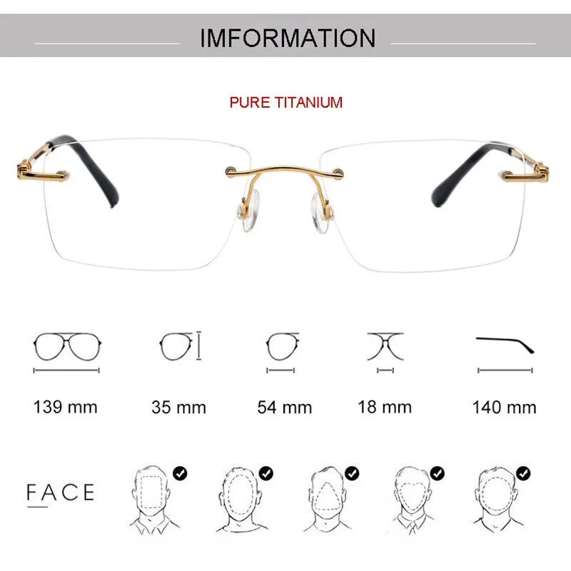 Aissuarvey Rimless Rectangular Lens Titanium Frame Men's Eyeglasses