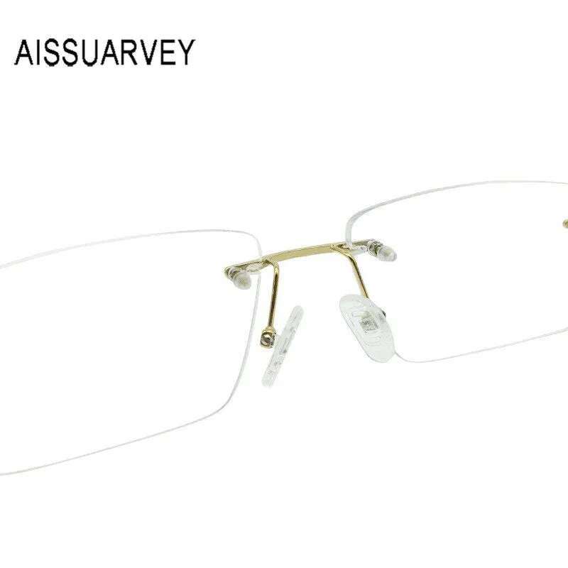 Aissuarvey Rimless Rectangular Lens Titanium Frame Men's Eyeglasses