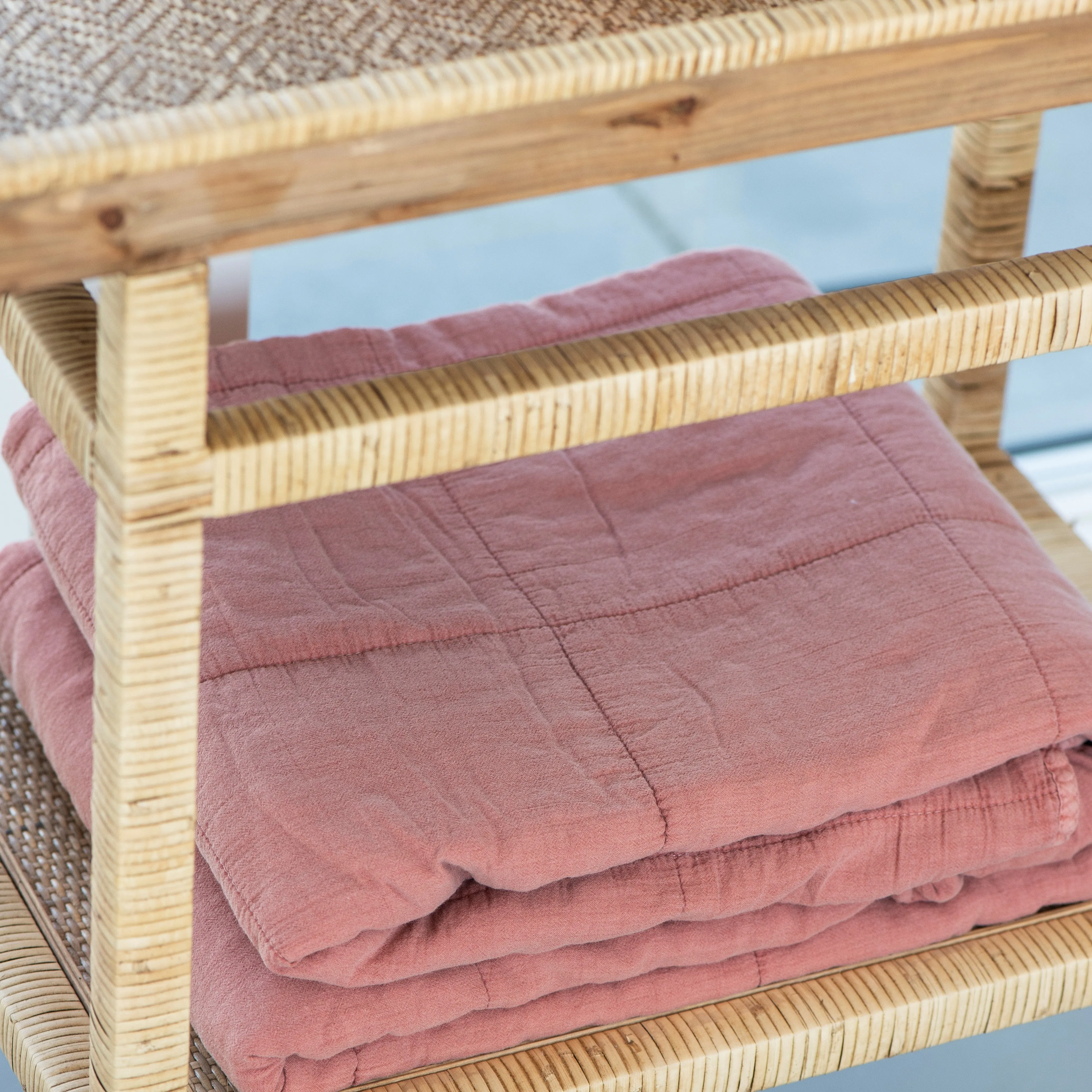 Bamboo and Wood Side Table with One Shelf