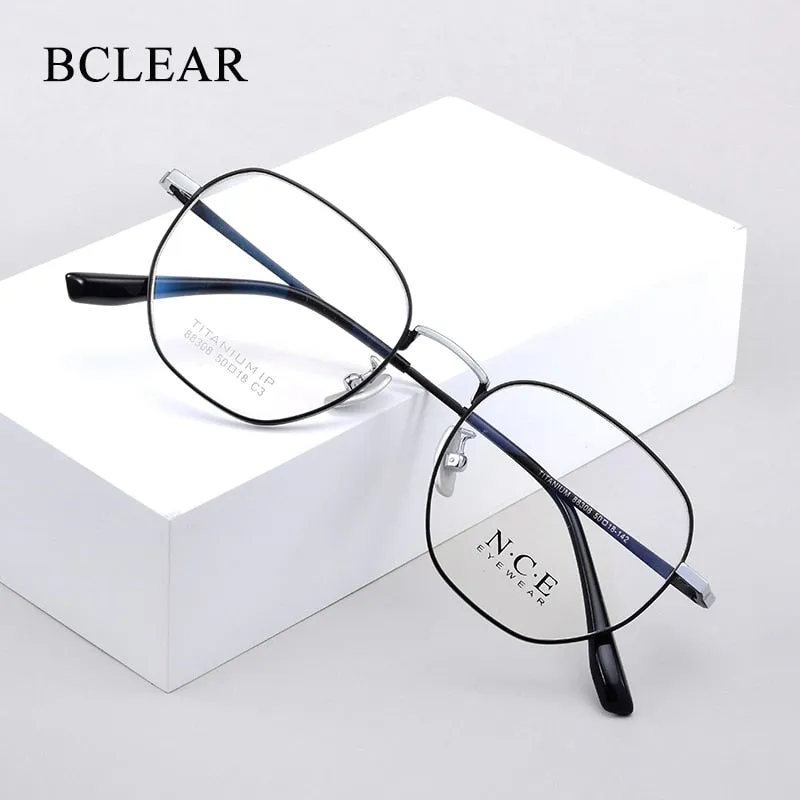 Bclear Unisex Eyeglasses Polygon Full Rim Titanium Sc88308