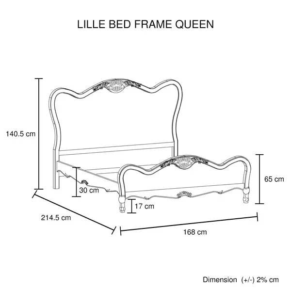 Bedzy Luxe Lille Queen Size Bed Frame - White Washed