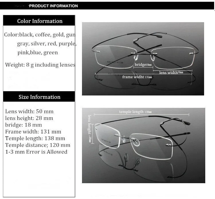 Brightzone Unisex Rimless Square Alloy Reading Glasses 1004