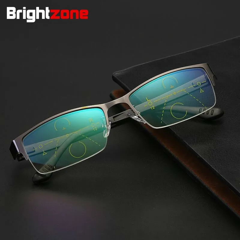 Brightzone Unisex Semi Rim Rectangle Alloy Progressive Reading Glasses 4001