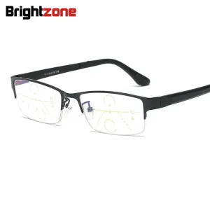 Brightzone Unisex Semi Rim Rectangle Alloy Progressive Reading Glasses 4001