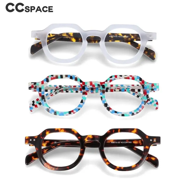 CCspace Unisex Full Rim Flat Top Round Acetate Reading Glasses R49875