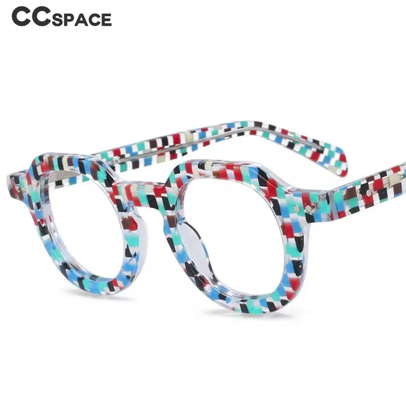 CCspace Unisex Full Rim Flat Top Round Acetate Reading Glasses R49875