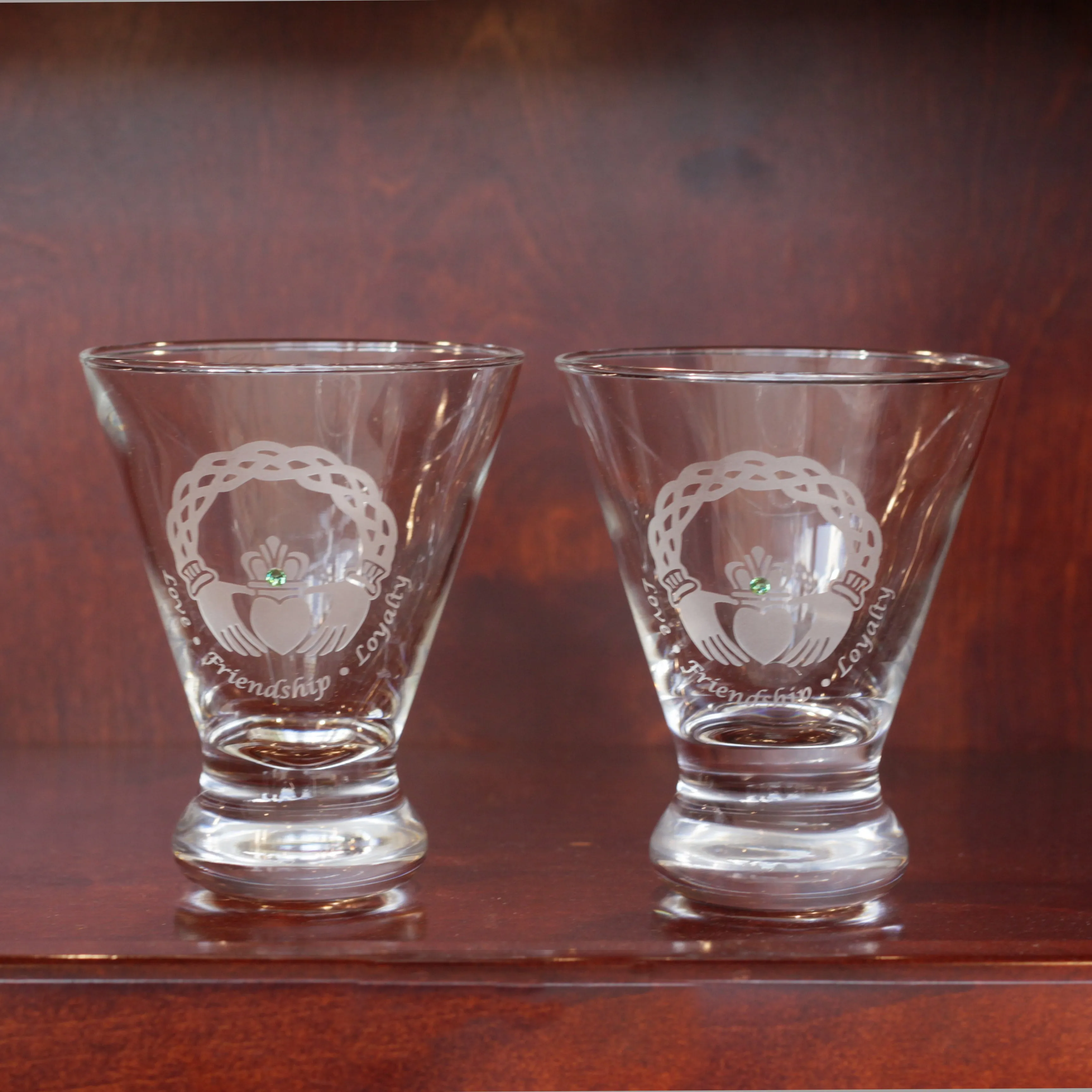 Celtic Claddagh Modern Cocktail Glasses