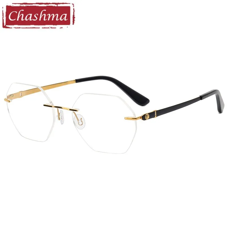 Chashma Ottica Men's Rimless  Polygon Titanium Eyeglasses 5018