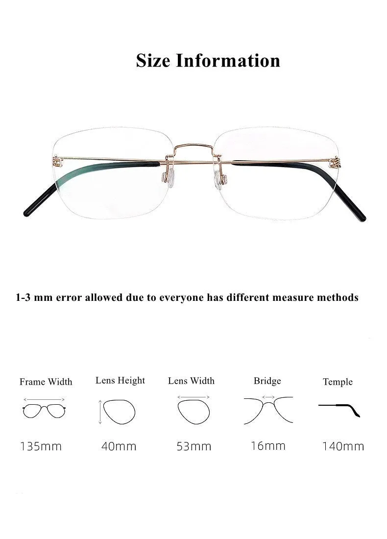 Chashma Ottica Unisex Rimless Square Titanium Alloy Screwless Frame Eyeglasses 100