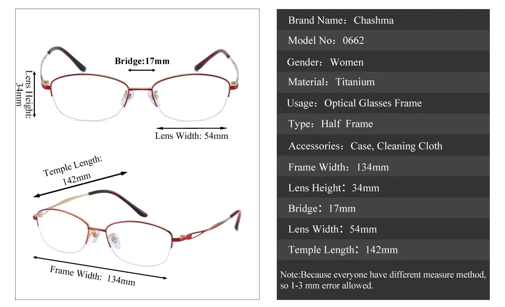 Chashma Women's Semi Rim Oval Titanium Eyeglasses 0662