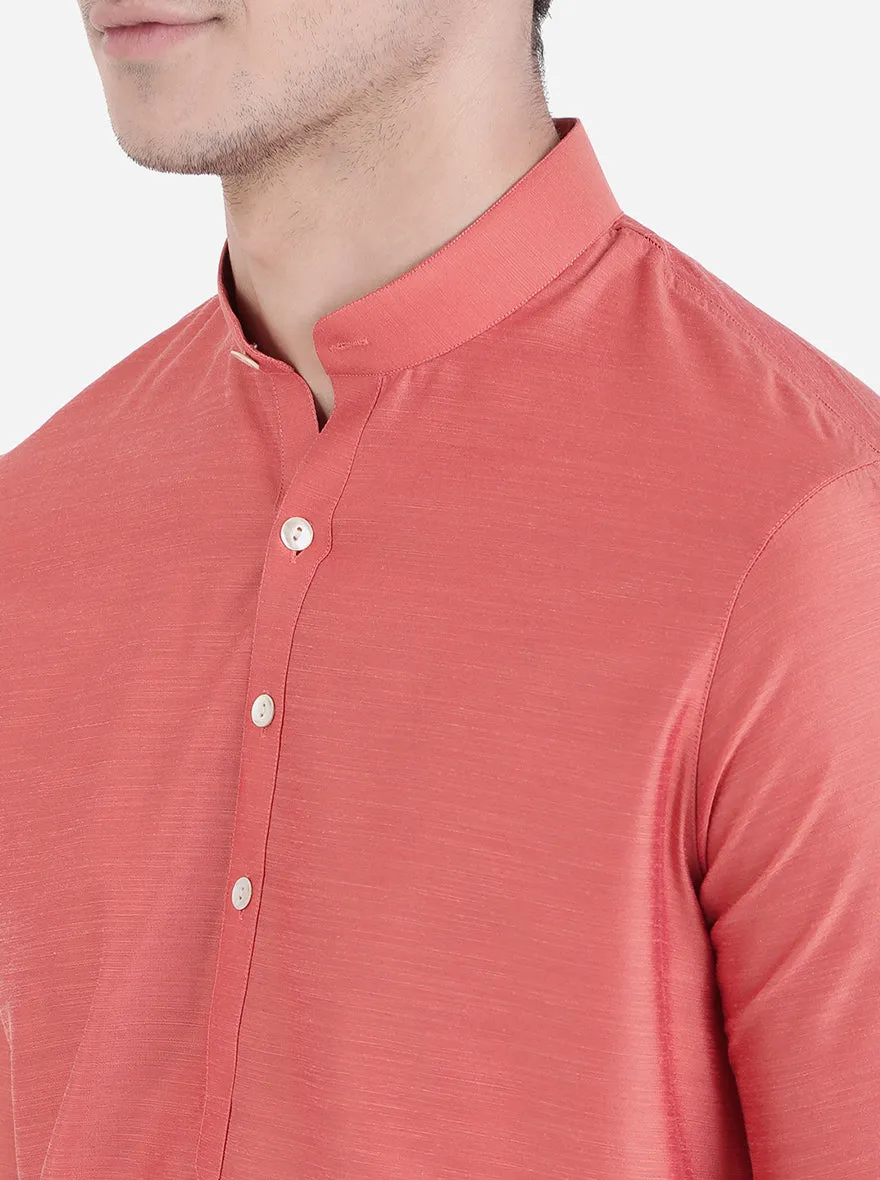 Coral Rose Solid Regular Fit Modi Kurta | JadeBlue