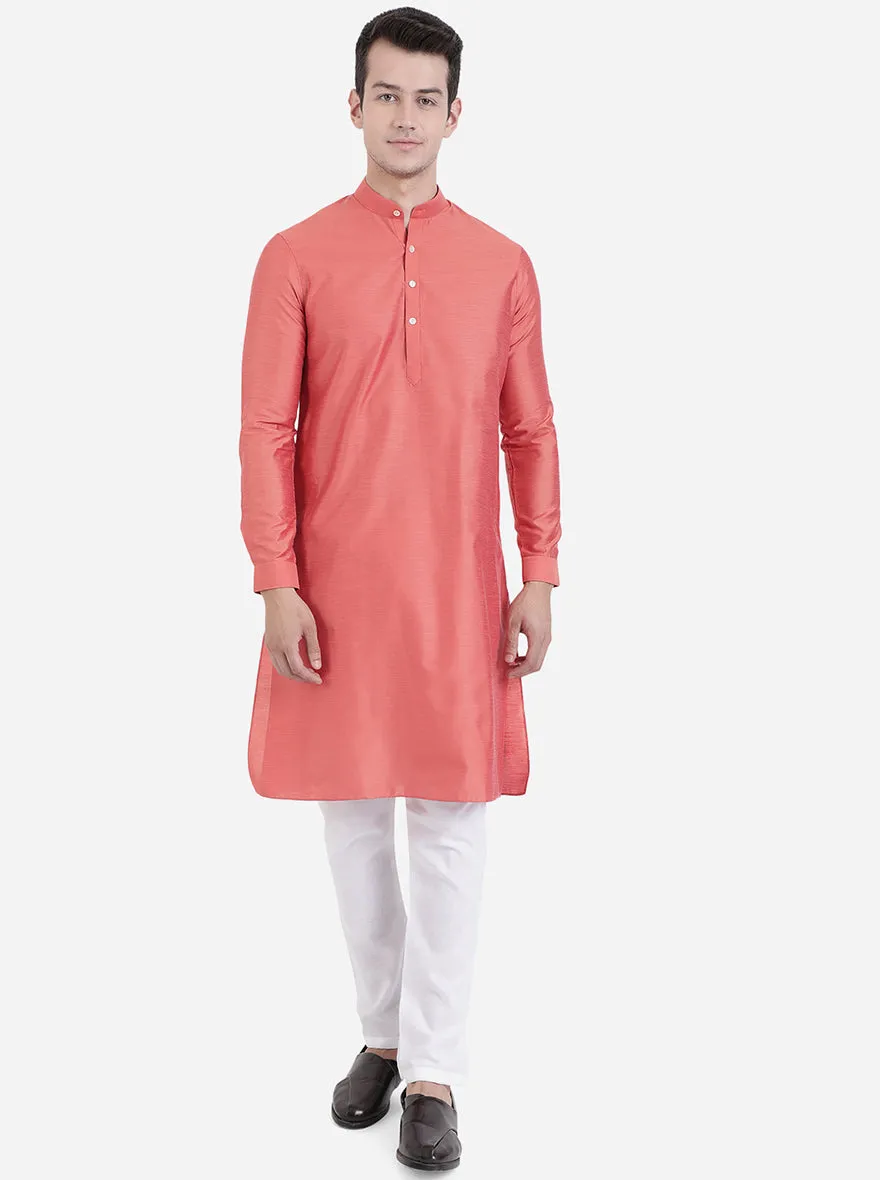 Coral Rose Solid Regular Fit Modi Kurta | JadeBlue