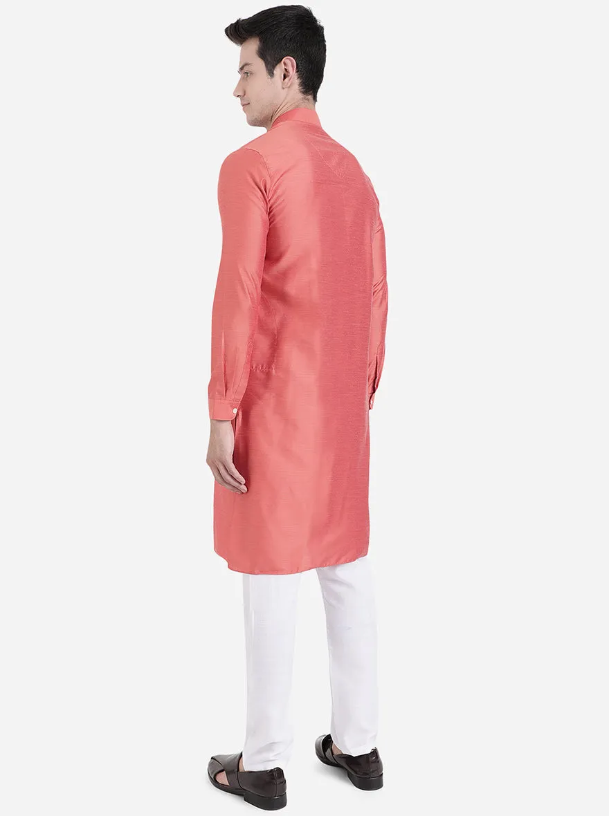 Coral Rose Solid Regular Fit Modi Kurta | JadeBlue