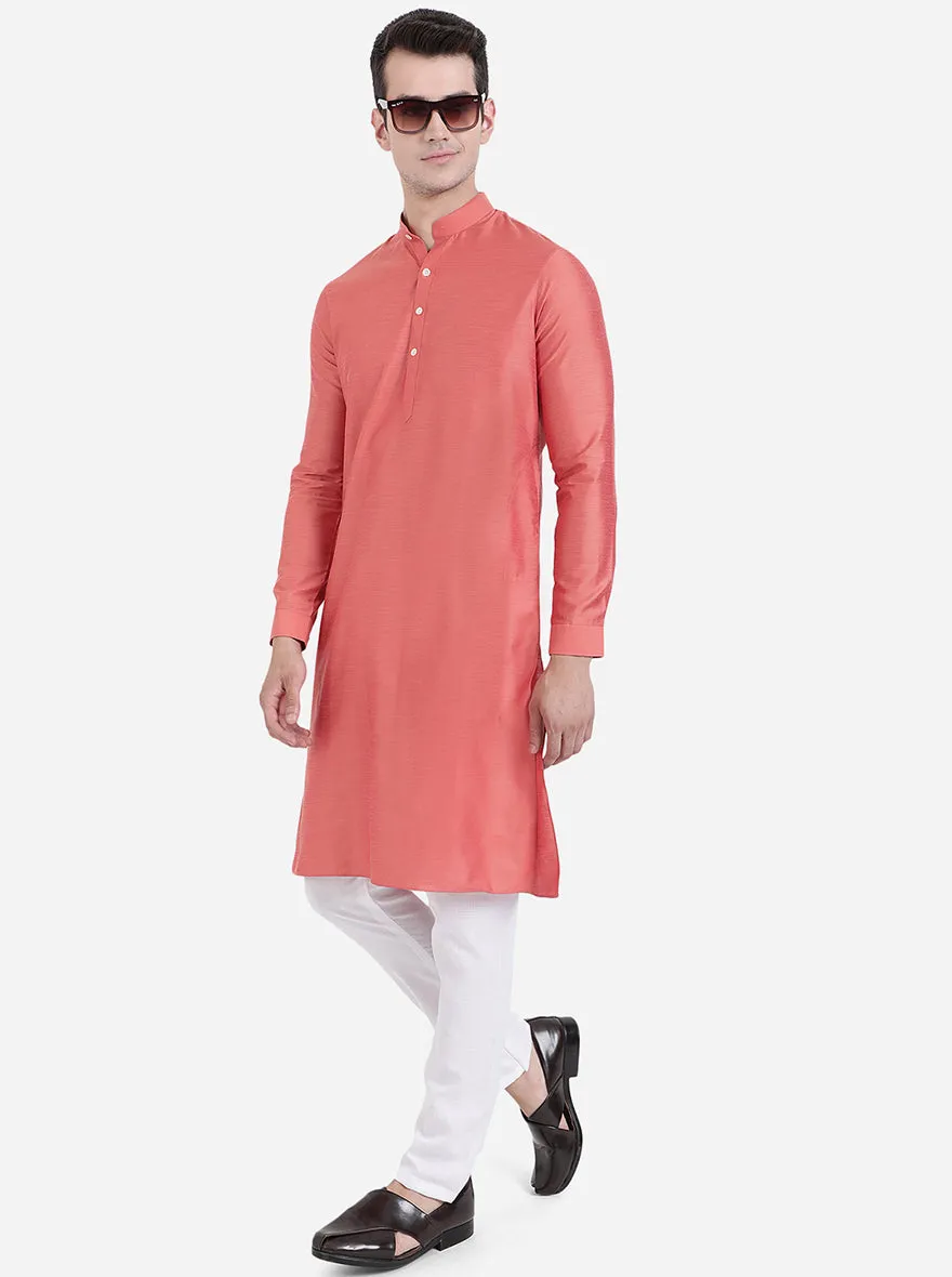 Coral Rose Solid Regular Fit Modi Kurta | JadeBlue