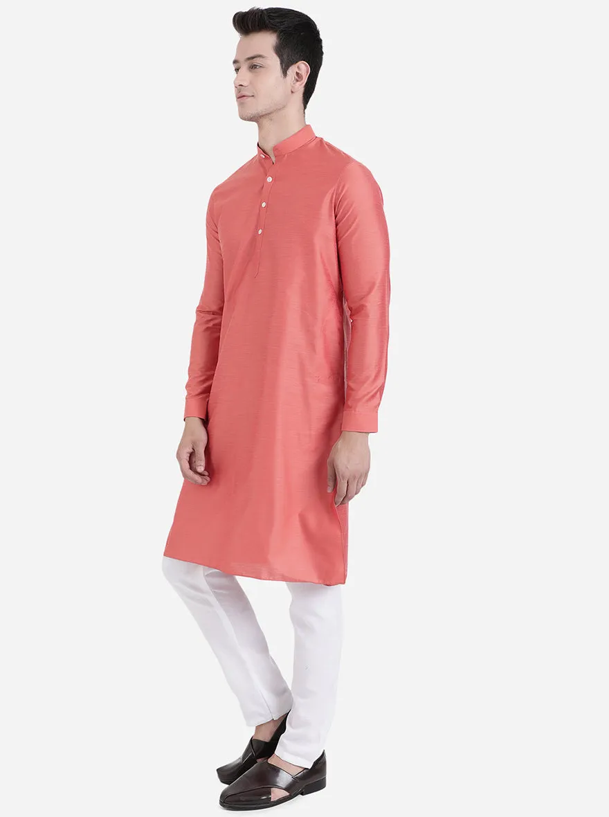 Coral Rose Solid Regular Fit Modi Kurta | JadeBlue