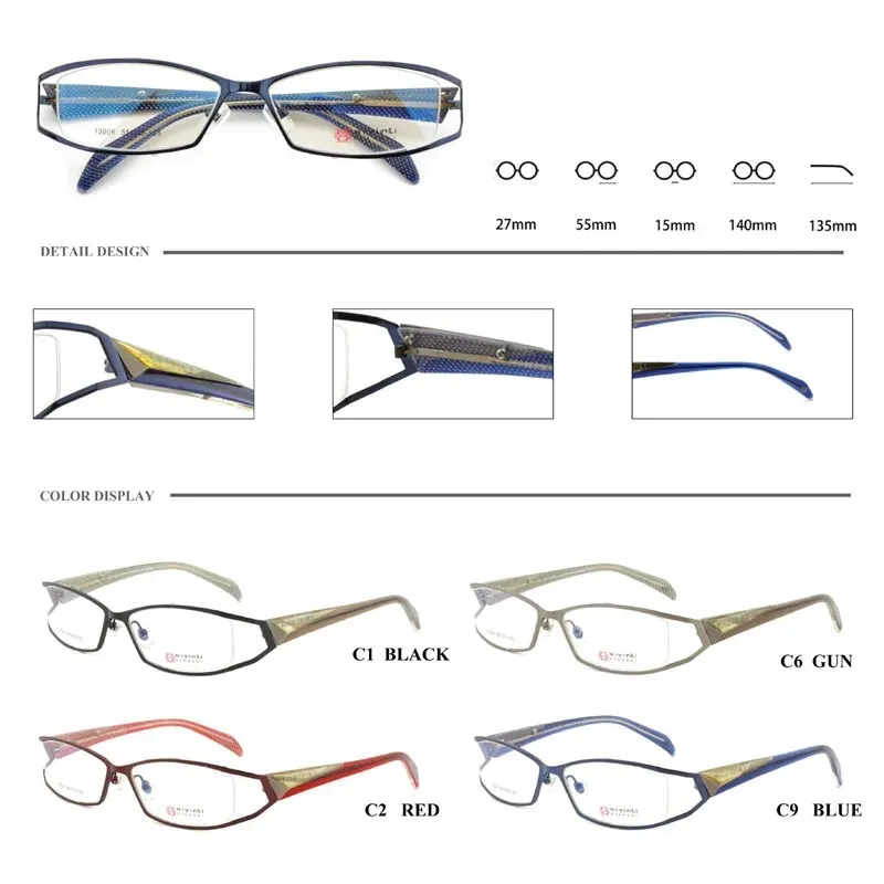 Cubjoue Unisex Full Rim Rectangle Alloy Myopic Reading Glasses 13006