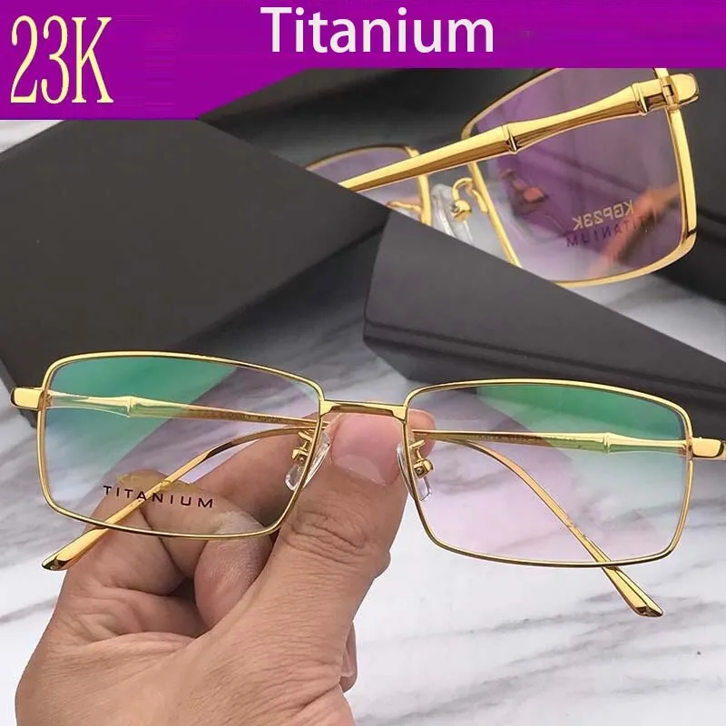 Cubojue Men's Full Rim Square 23k Gold/Titanium Reading Glasses Kgp23k