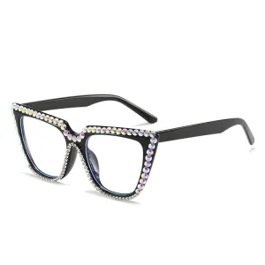 Cubojue Unisex Full Rim Rhinestone Studded Cat Eye Myopia Reading