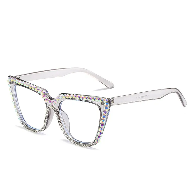 Cubojue Unisex Full Rim Rhinestone Studded Cat Eye Myopia Reading