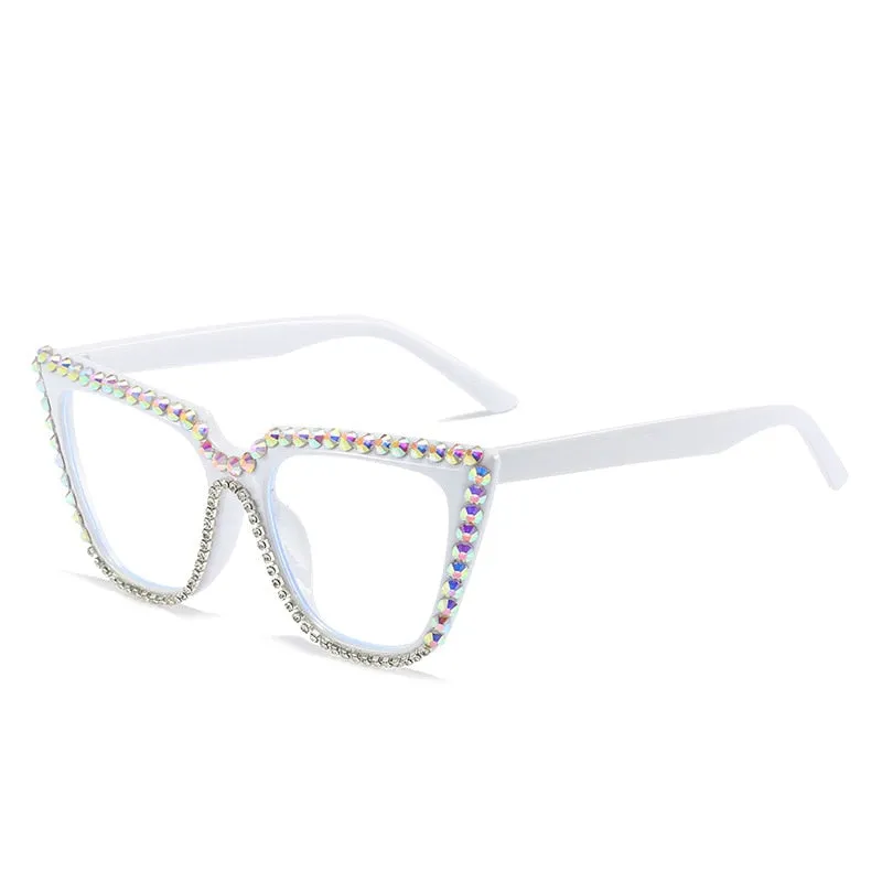 Cubojue Unisex Full Rim Rhinestone Studded Cat Eye Myopia Reading