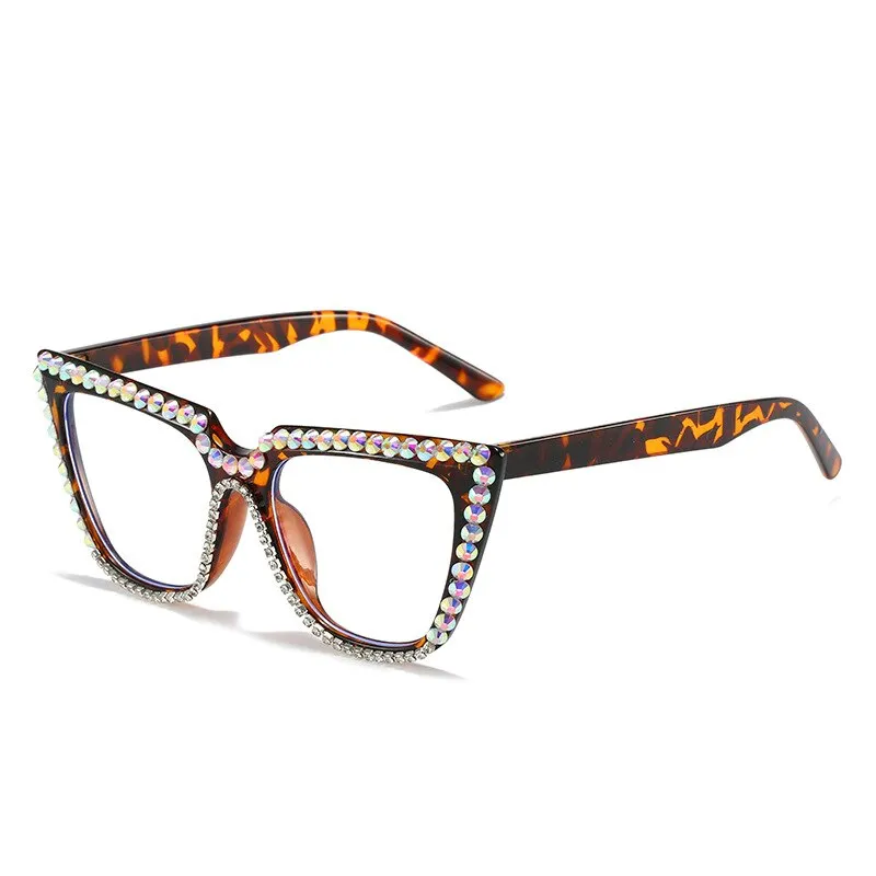 Cubojue Unisex Full Rim Rhinestone Studded Cat Eye Myopia Reading