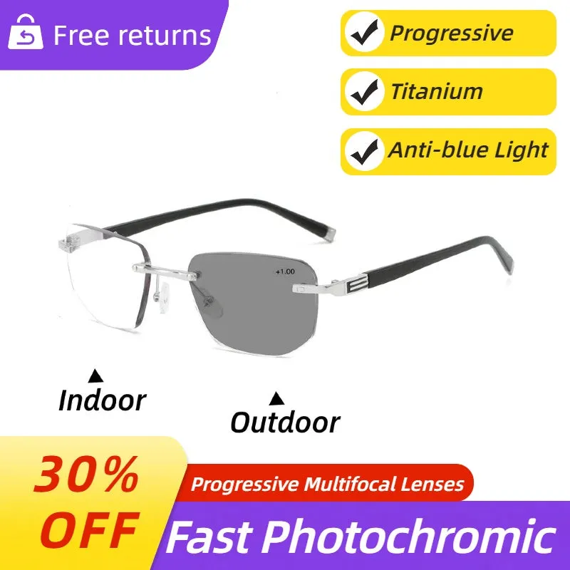 Frameless Outdoor Anti-Blue Light Smart Photochromic Reading Glasses