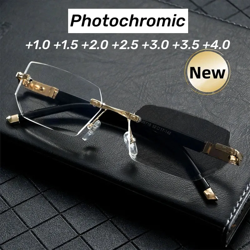 Frameless Outdoor Anti-Blue Light Smart Photochromic Reading Glasses