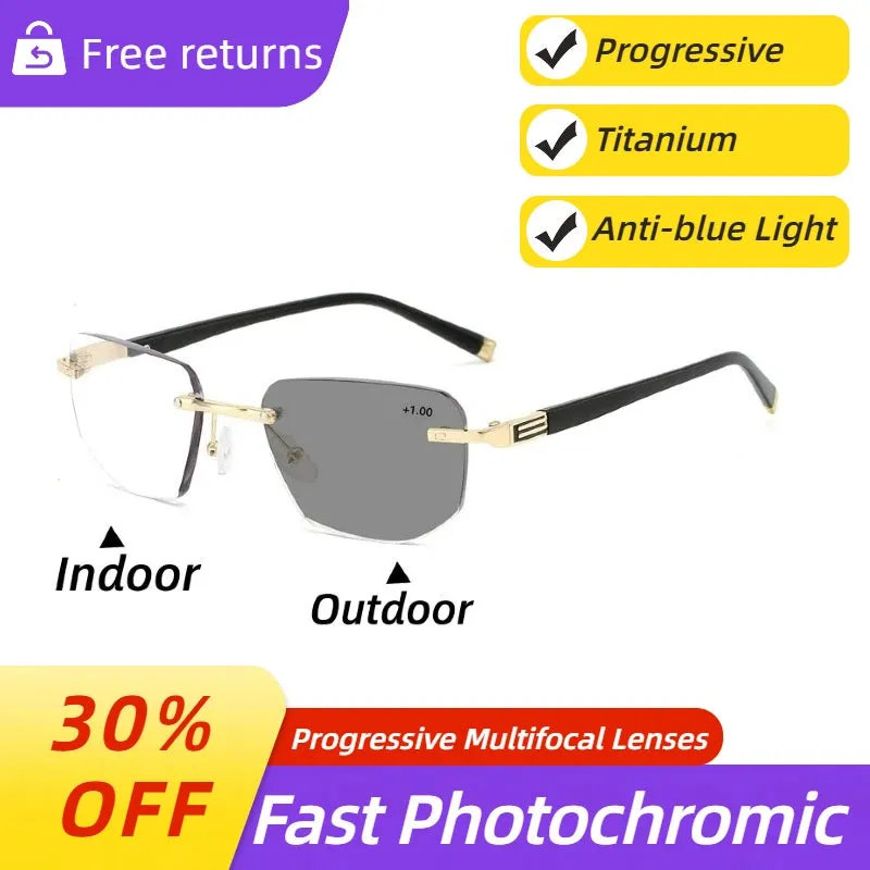 Frameless Outdoor Anti-Blue Light Smart Photochromic Reading Glasses