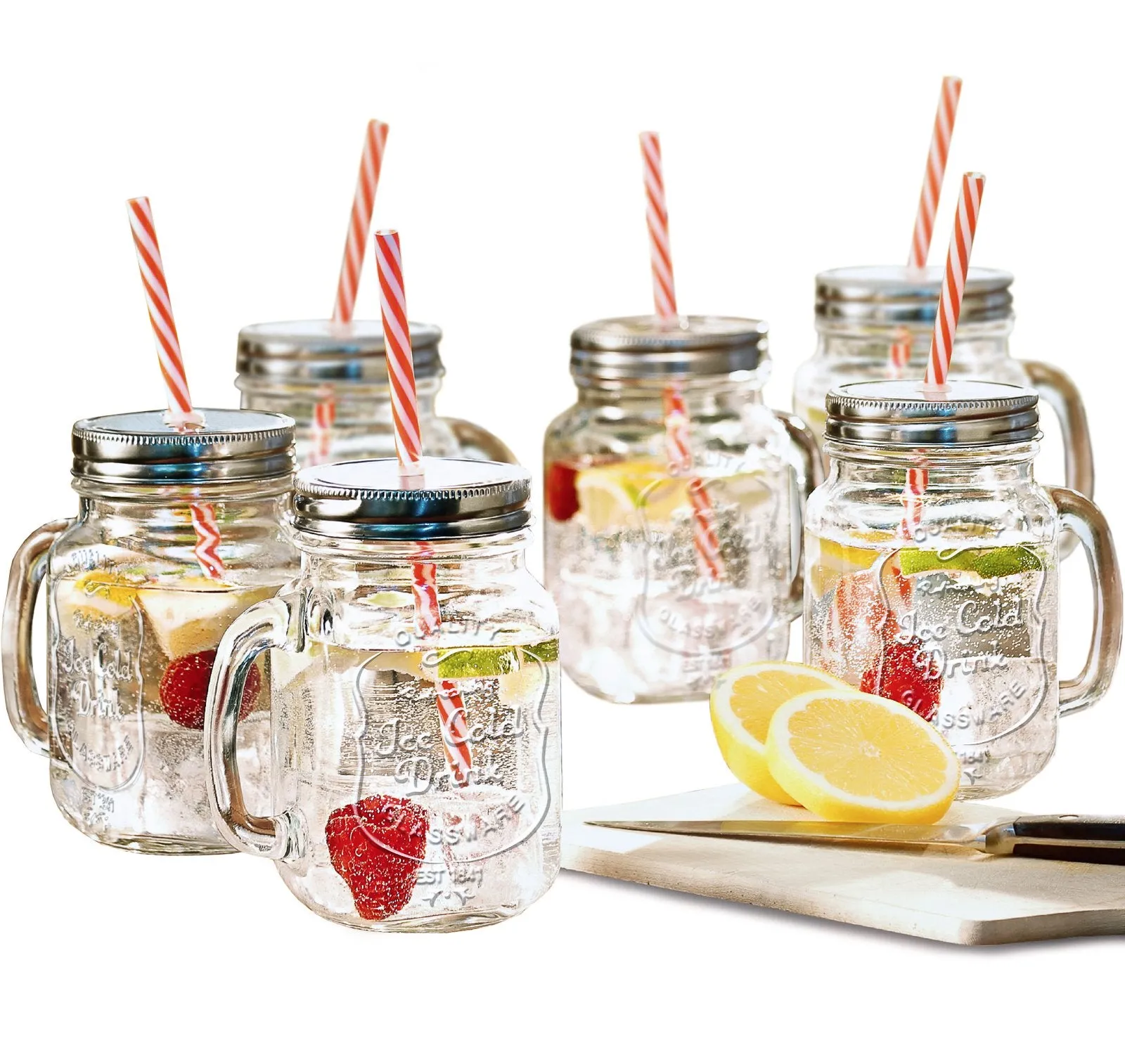 Glass Mason Jars With Handles, Lid And Straw 16 Oz  Drinking Glasses Cups Mug