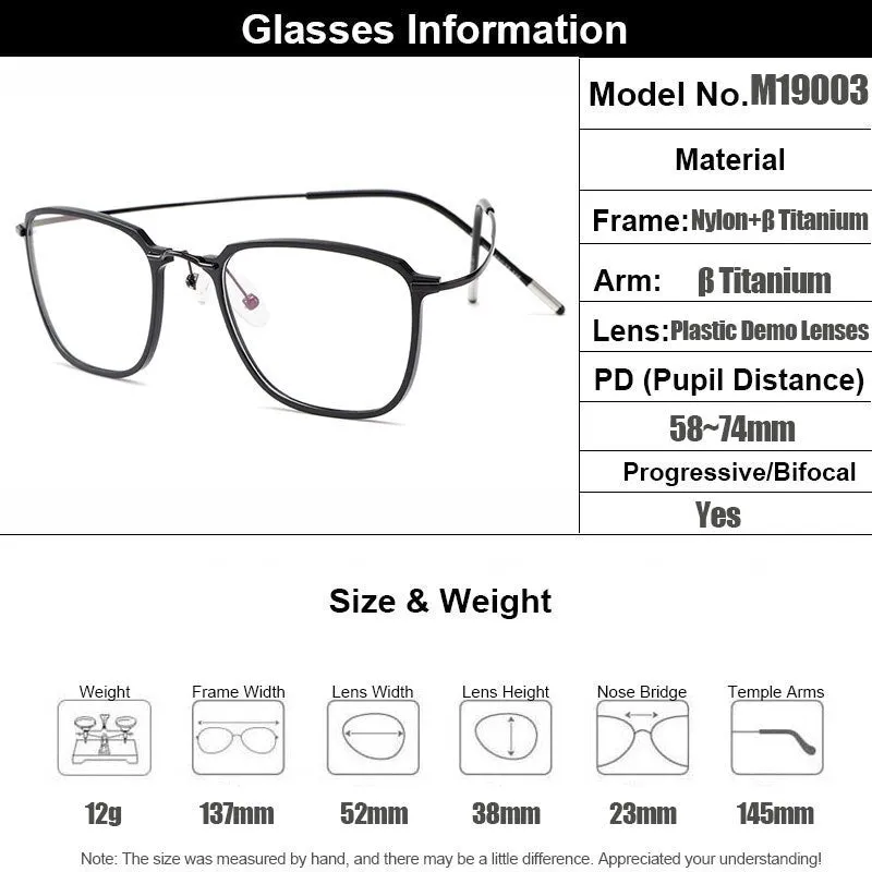 Gmei Men's Eyeglasses Ultralight Beta Titanium Flexible Glasses M19003