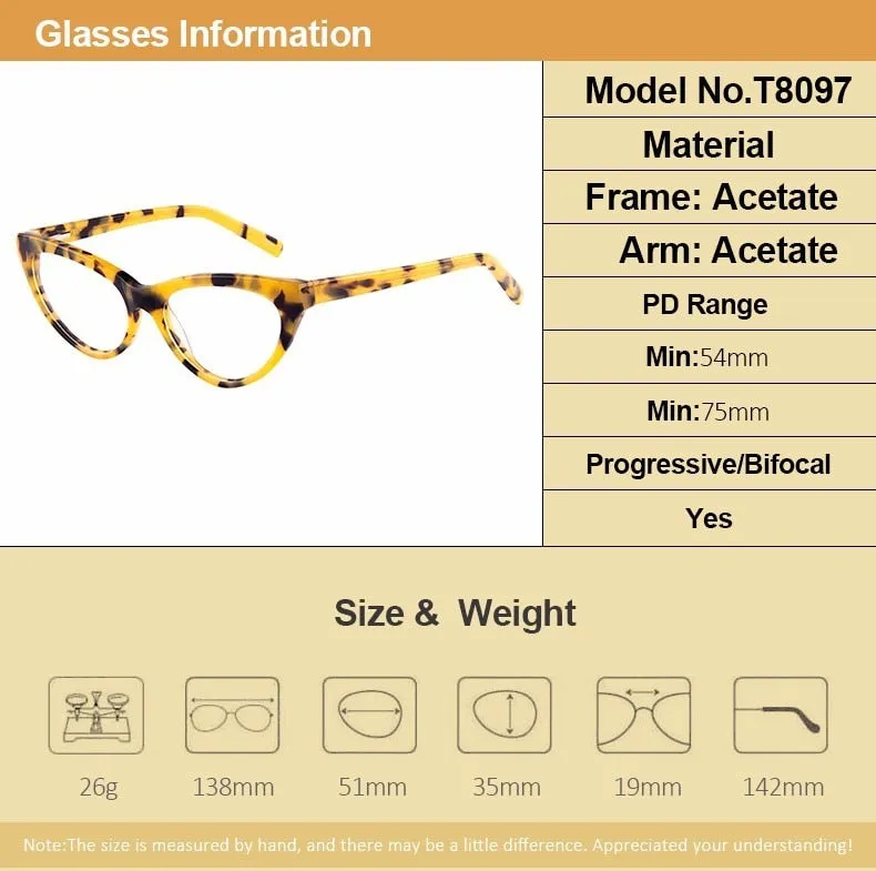 Gmei Women's Eyeglasses Cat-Eye Hypoallergenic Acetate Full Rim T8097