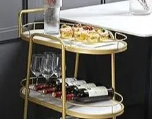 Golden & White Three Tier Bar Cart Trolley - Space Saving Organizer