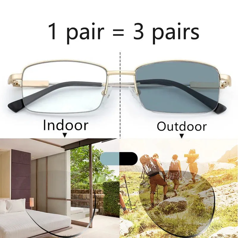 Half Rim Memory Titanium Photochromic Progressive Reading Glasses