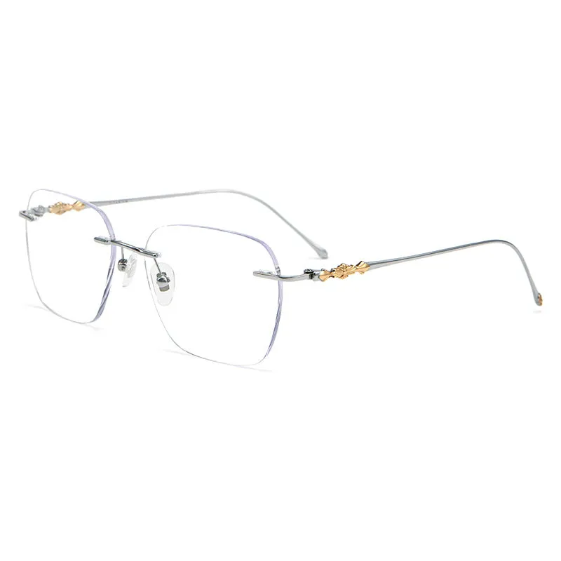 Handmade Retro Pure Titanium Photochromic Progressive Frameless Glasses